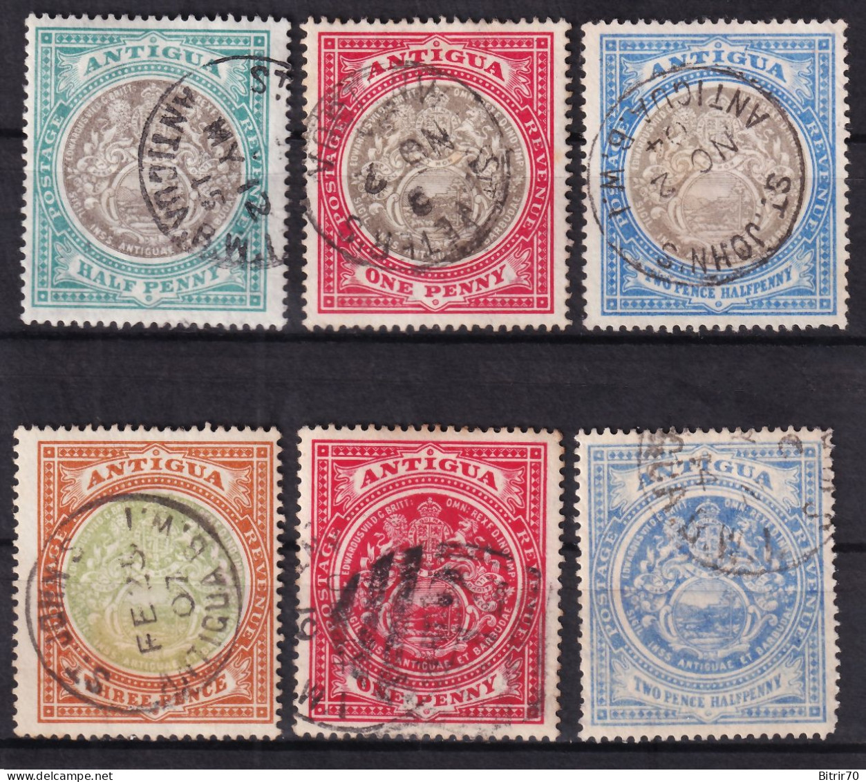 Antigua. 1903-17  Y&T. 19, 20, 22, 23, 30, 32, - 1858-1960 Colonie Britannique
