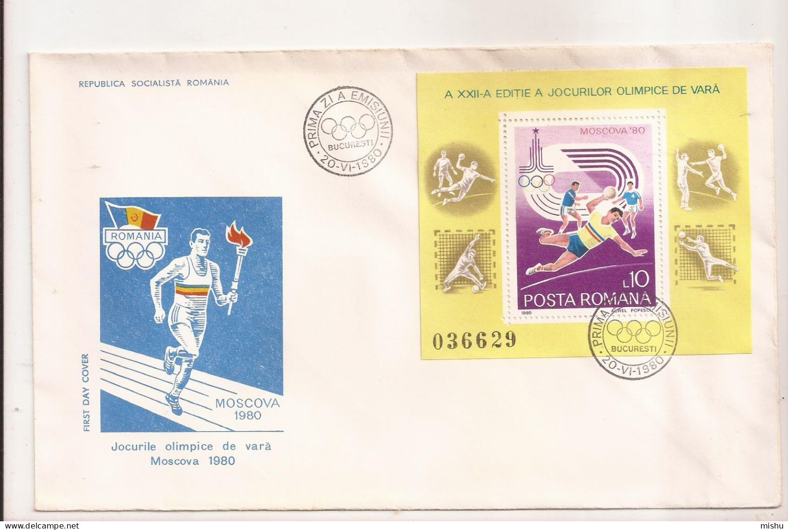 P6 Plic FDC ROMANIA - Prima Zi A Emisiunii - Jocurile Olimpice De Vara Moscova 1980, Format Mare - First Day Cover - FDC