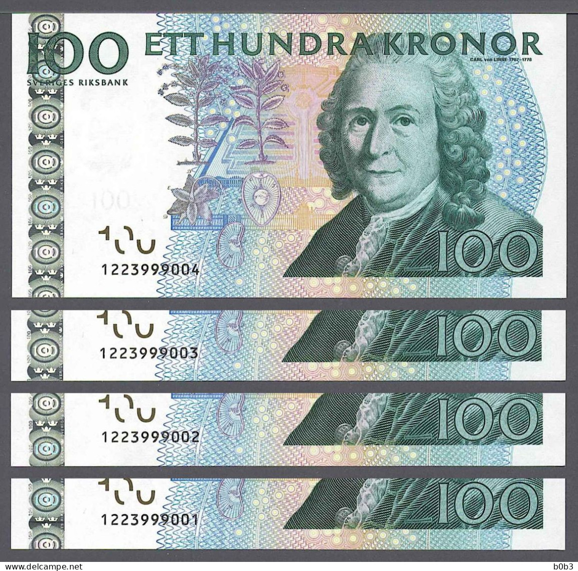 Sweden Svezia Suède Schweden 2001 4 X 100 Kronor AUNC+/-UNC Consecutive Numbers Pick 65a - Suède