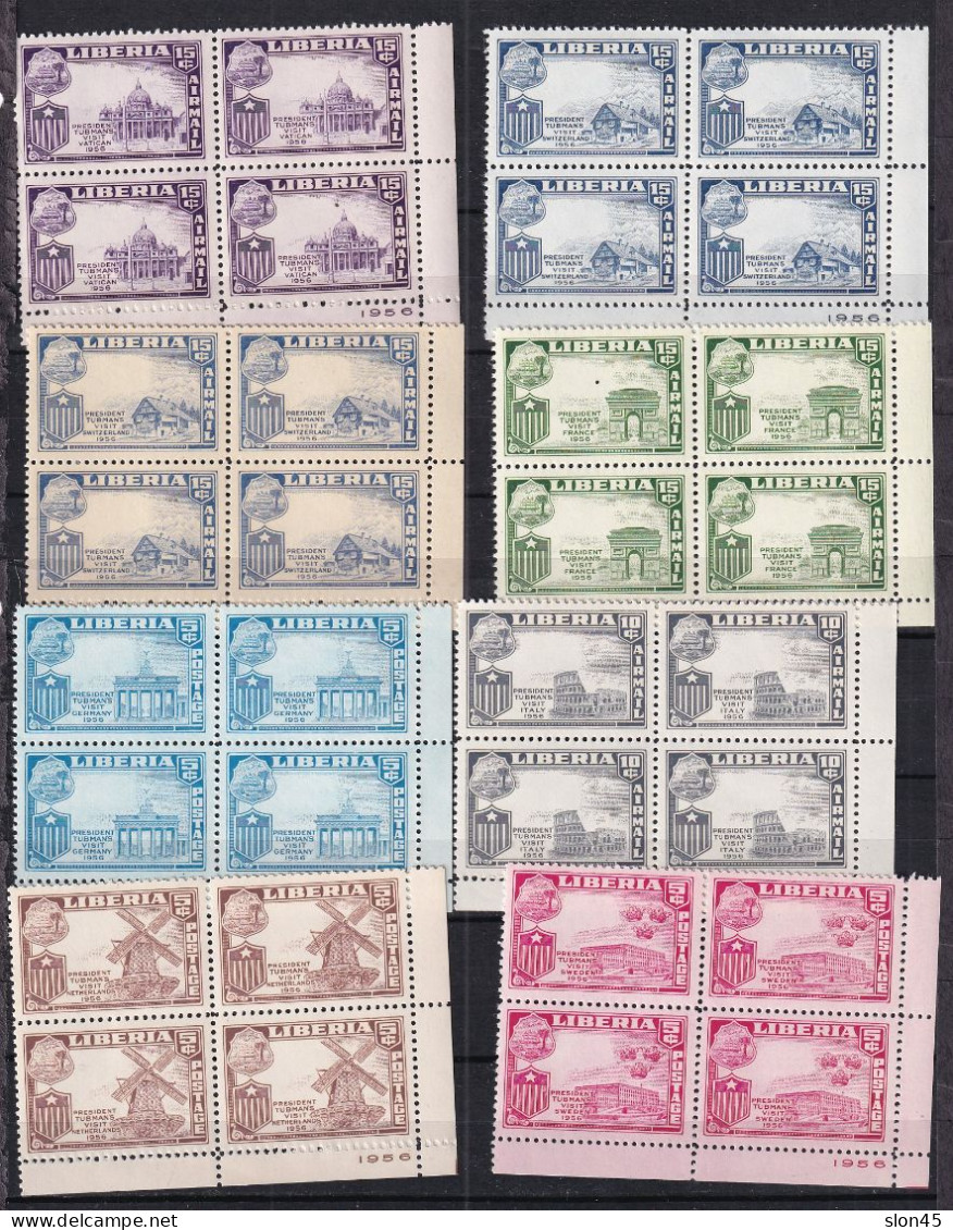 Liberia 1958 8 Blocks Of 4 ERROR Missing Flags Pres Truman MNH 15992 - Erreurs Sur Timbres