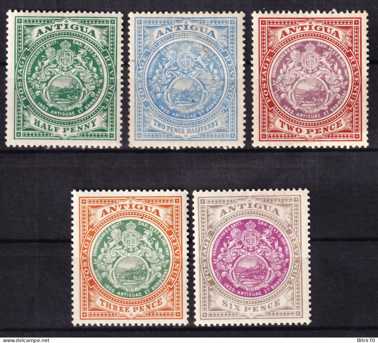 Antigua. 1908-17  Y&T. 29, 31, 32, 33, 34, MH. - 1858-1960 Colonie Britannique