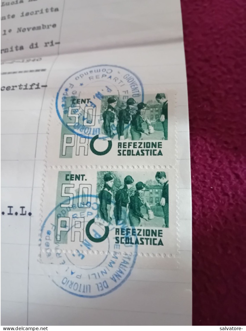 COPPIA MARCHE DA BOLLO REFEZIONE SCOLASTICA- COMANDO FEDERALE REPARTO FEMMINILE PALERMO 1940 - Fiscaux