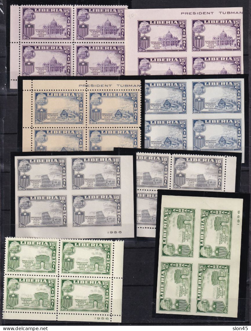 Liberia 1958 13 Blocks Of 4 ERROR Missing Flags Pres Truman Perf+imperf  MNH 15993 - Erreurs Sur Timbres