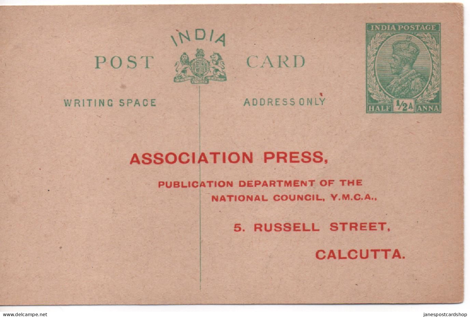 INDIAN POSTAL STATIONERY - PRINTED COVER - ASSOCIATION PRESS - Y.M.C.A. CALCUTTA - Covers