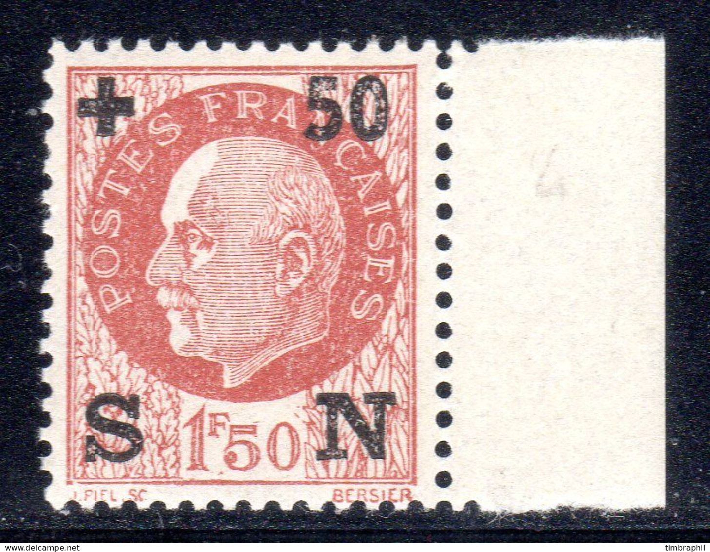 N° 552d (Pétain: Surcharge Noire) Neuf** LUXE Signé: COTE= 2400 € - 1941-42 Pétain