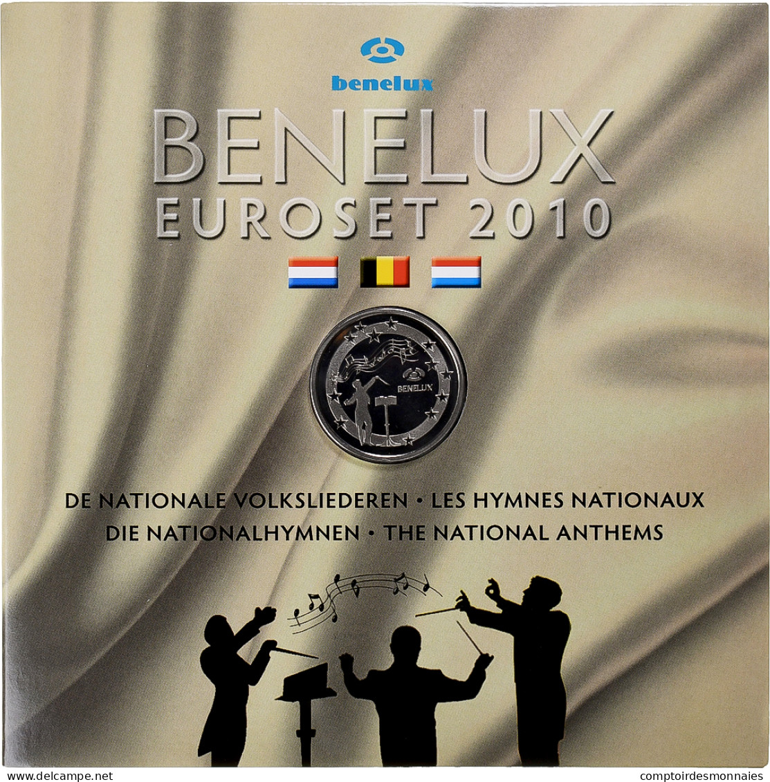 Benelux, Coffret 1c. à 2€ (x3) + CD, Les Hymnes Nationaux, 2010, BU, FDC - Bélgica