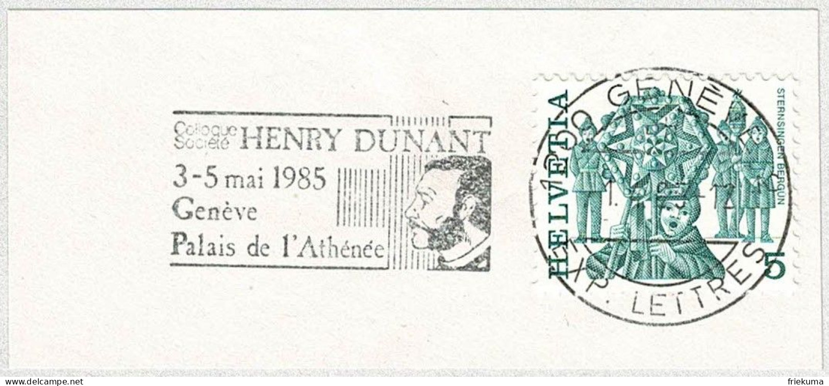 Schweiz / Helvetia 1985, Flaggenstempel Colloque Société Henry Dunant Genève - Croix-Rouge