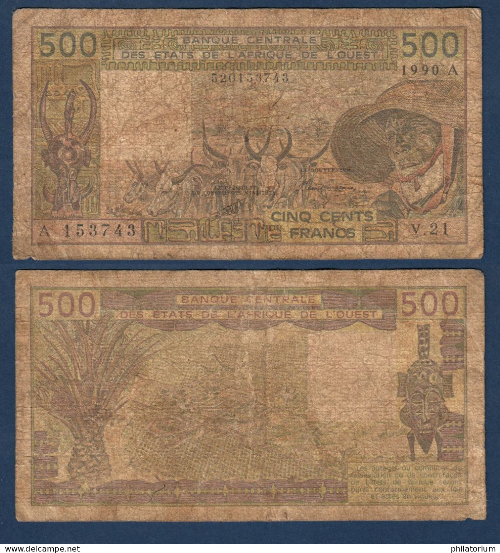 500 Francs CFA, 1990 A, Côte D' Ivoire, V.21, A 153743, Oberthur, P#_06, Banque Centrale États De L'Afrique De L'Ouest - Estados De Africa Occidental
