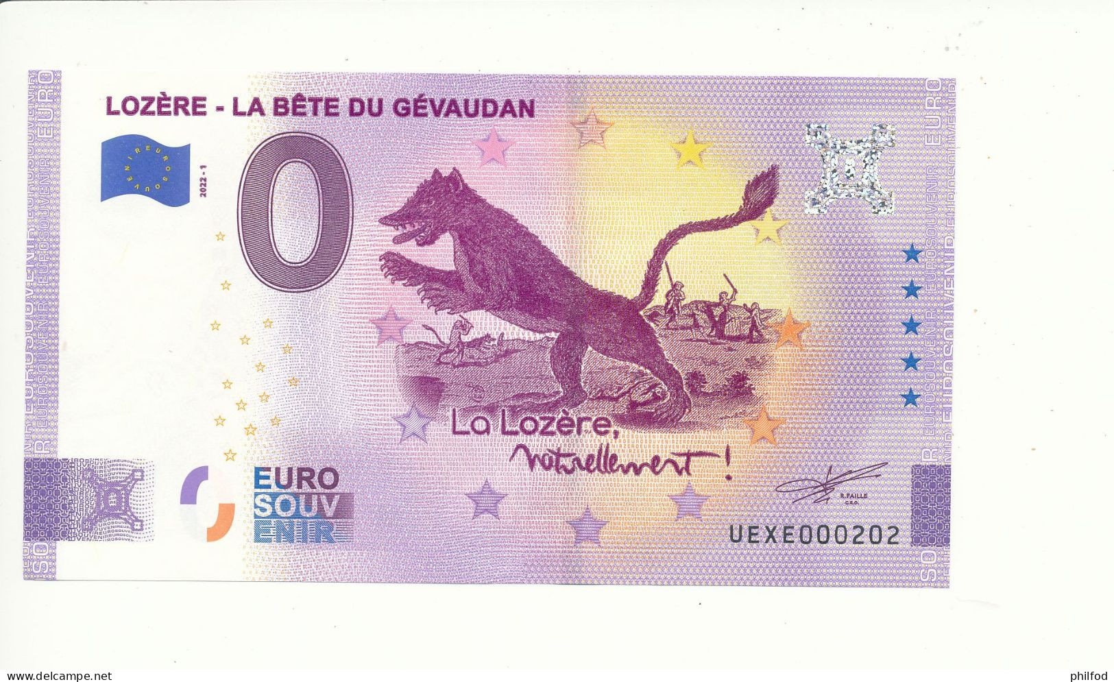 Billet Touristique  0 Euro  - LOZERE - LA BETE DU GEVAUDAN - 2022-1 -  UEXE -  N° 202 - Billet épuisé - Autres & Non Classés