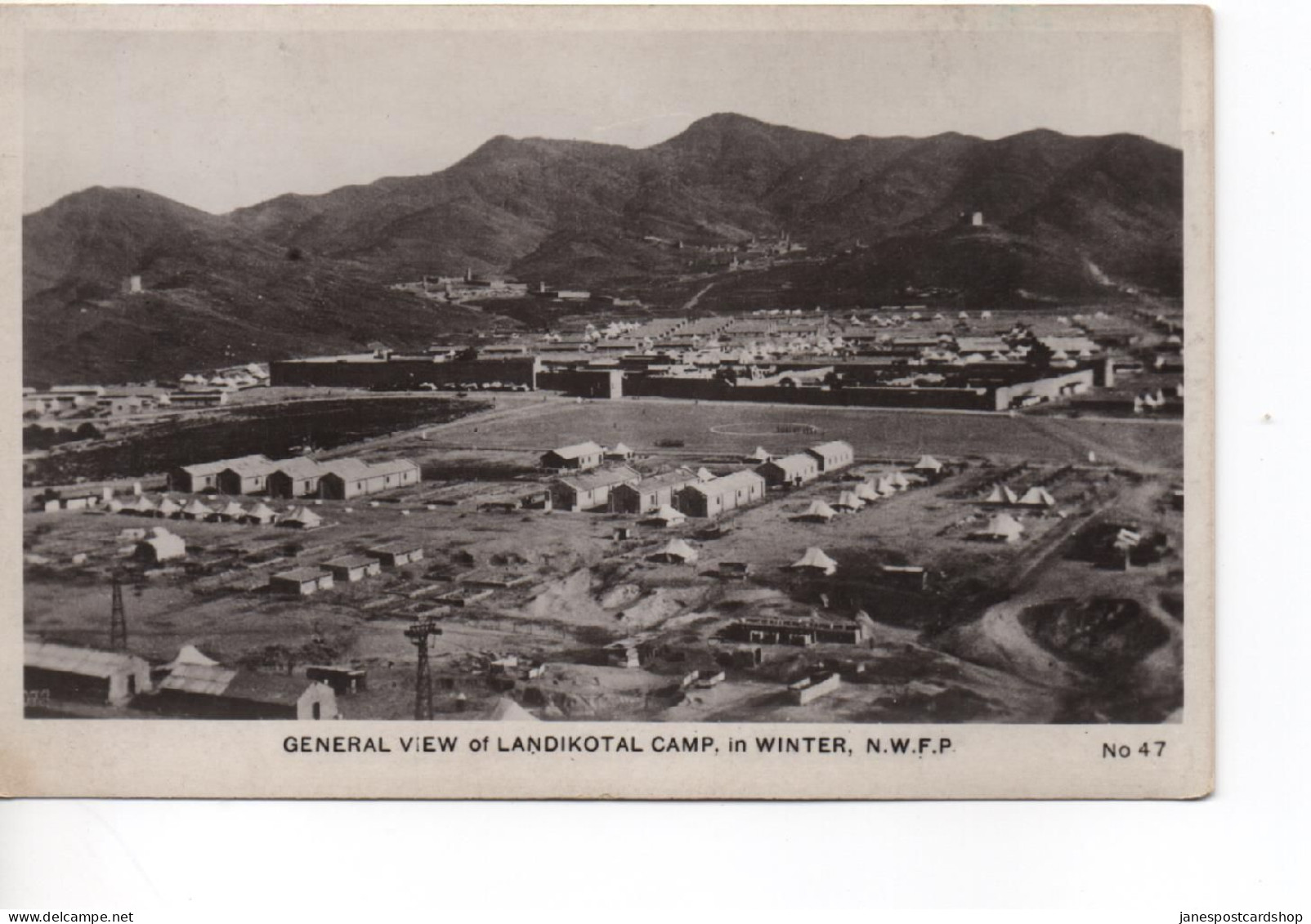 REAL PHOTOGRAPHIC POSTCARD - GENERAL VIEW OF LANDIKOTAL CAMP IN WINTER - N.W.F.PAKISTAN - Pakistán
