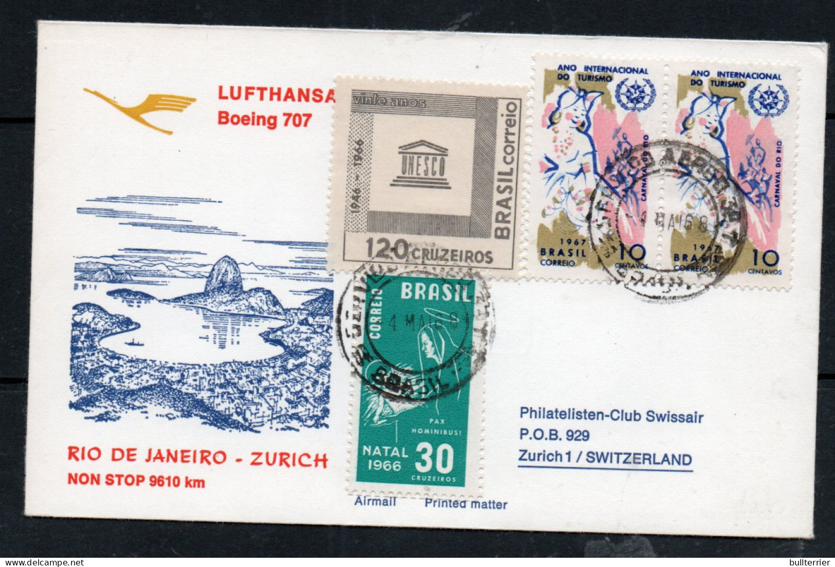 BRAZIL - 1966 - ILLUSTRATED COVER FOR RIO TO ZURICH FIRST FLIGHT  - Lettres & Documents