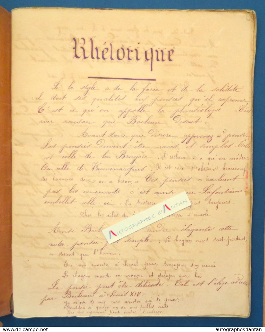 ● LUSIGNAN Vieux Cahier Manuscrit De RHETORIQUE D'un élève 47 Pages écrites Cf Photos - Belle écriture - Vienne 86 - Manuskripte