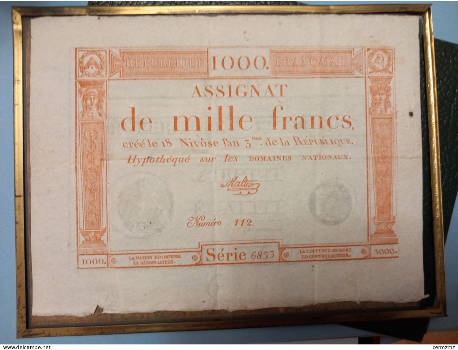 Assignat De 1000 Francs De 1795 Encadré - Assignate