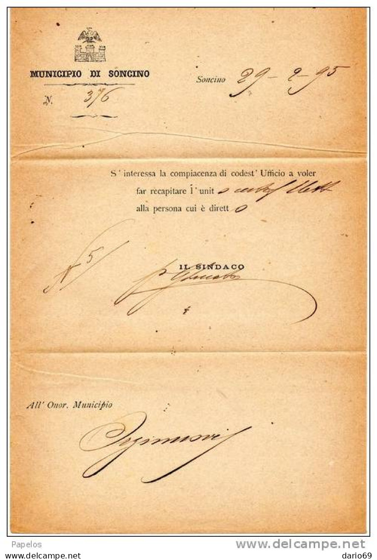 1895 LETTERA CON ANNULLO SONCINO    CREMONA - Nuevos