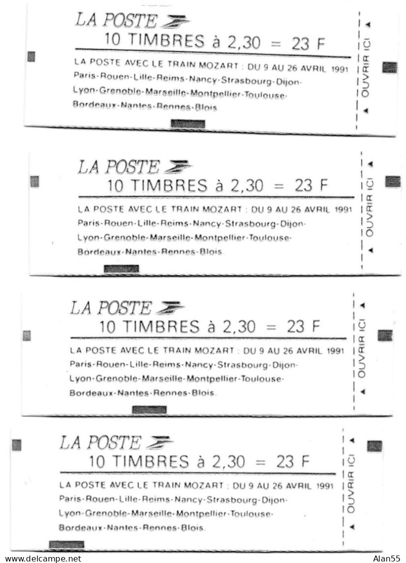 FRANCE.1991.   "MARIANNE". Coin Daté.PUBLICITE "LE TRAIN MOZART".  QUATRE CARNETS NEUFS**. YT N°2614 C11 ,CONF9,3 - Autres & Non Classés