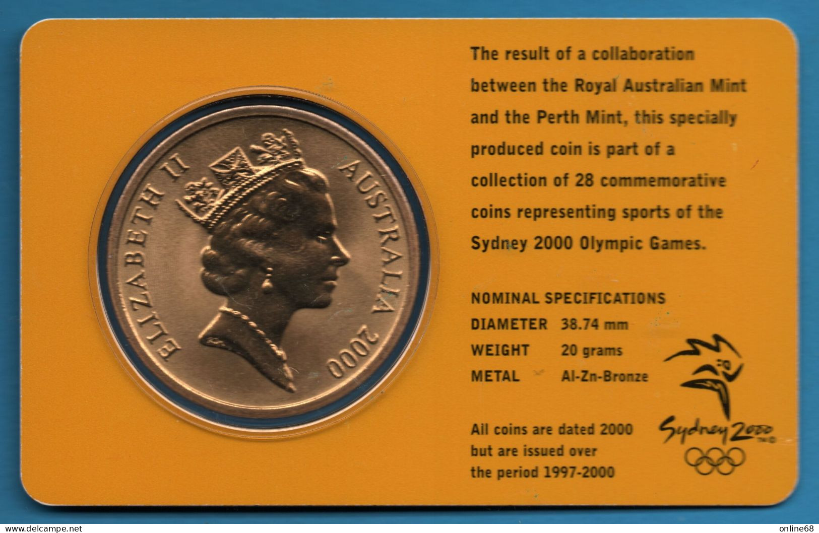 AUSTRALIA 5 DOLLARS 2000 OLYMPIC COIN COLLECTION  SYDNEY 2000 Gymnastics  KM# 357 - 5 Dollars