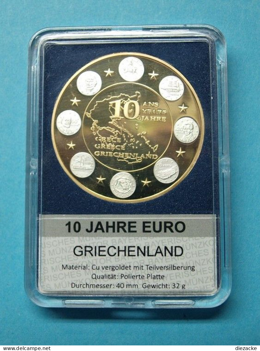 Griechenland Medaille 10 Jahre Euro, Vergoldet, Teilversilbert PP (MD823 - Unclassified
