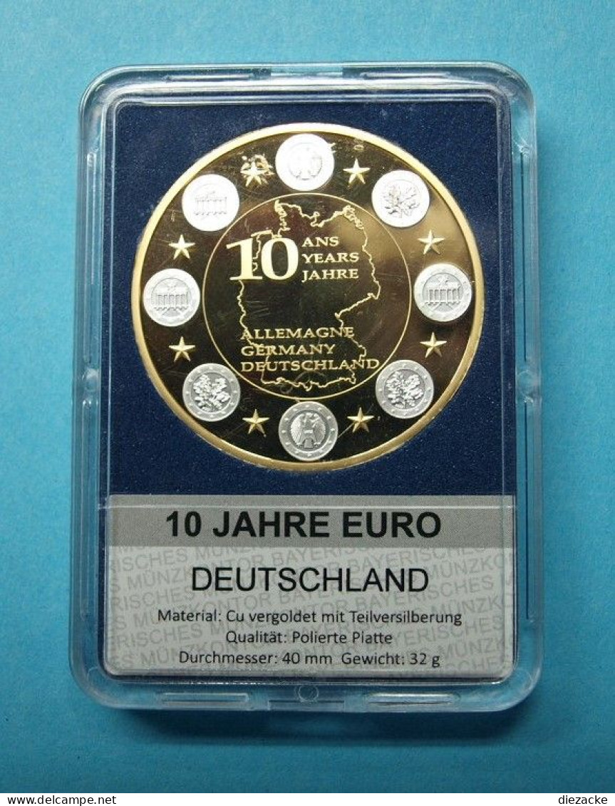 Deutschland Medaille 10 Jahre Euro, Vergoldet, Teilversilbert PP (MD822 - Unclassified