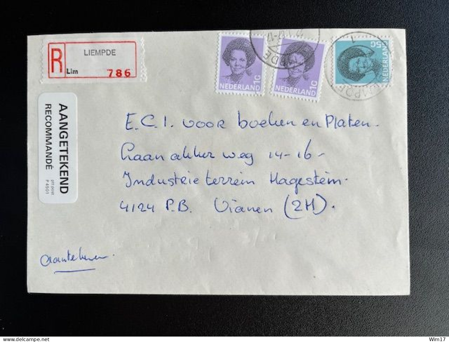 NETHERLANDS 1987 REGISTERED LETTER LIEMPDE TO VIANEN 22-01-1987 NEDERLAND AANGETEKEND - Storia Postale