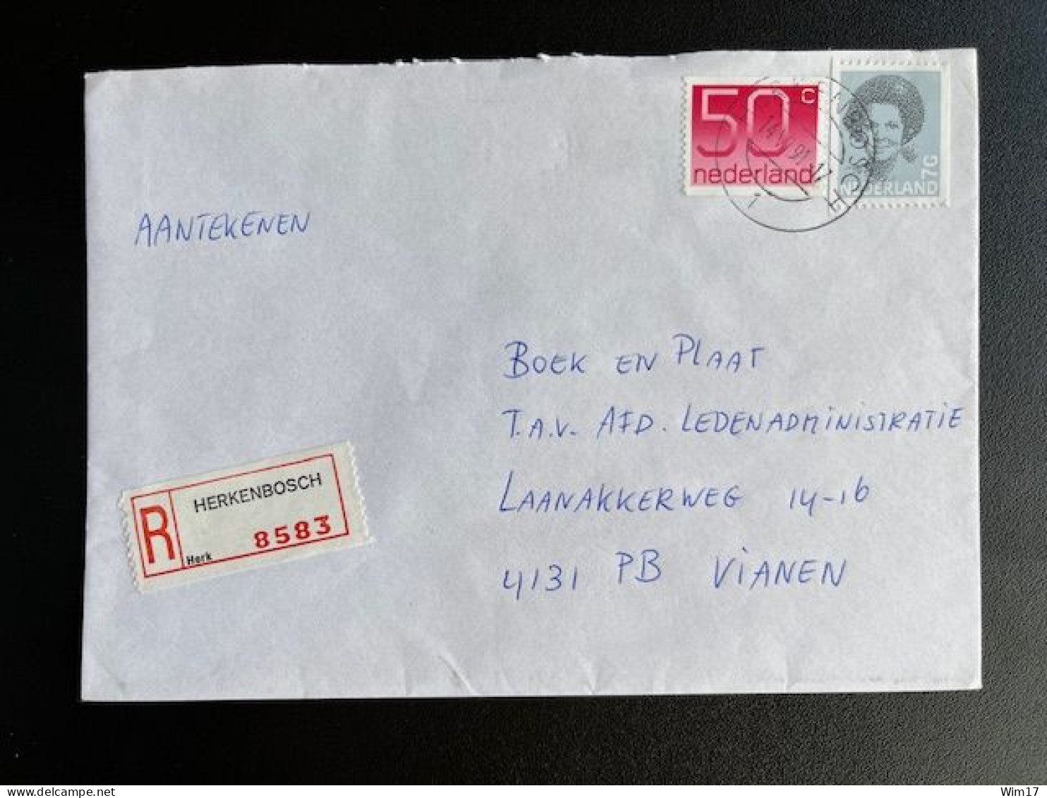 NETHERLANDS 1991 REGISTERED LETTER HERKENBOSCH TO VIANEN 14-06-1991 NEDERLAND AANGETEKEND - Storia Postale