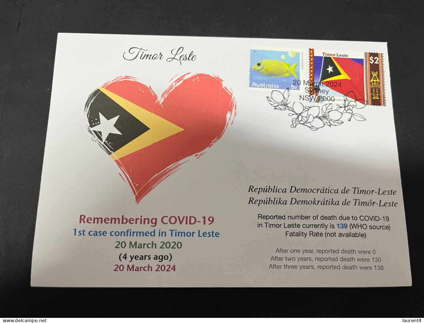 20-3-2024 (3 Y 32) COVID-19 4th Anniversary - (East) Timor Leste - 20 March 2024 (with Timor Leste Flag Stamp) - Ziekte