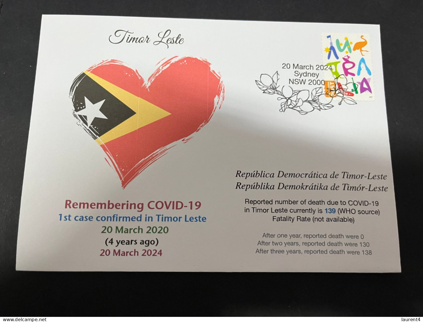 20-3-2024 (3 Y 32) COVID-19 4th Anniversary - East / Timor Leste - 20 March 2024 (with OZ Stamp) - Ziekte