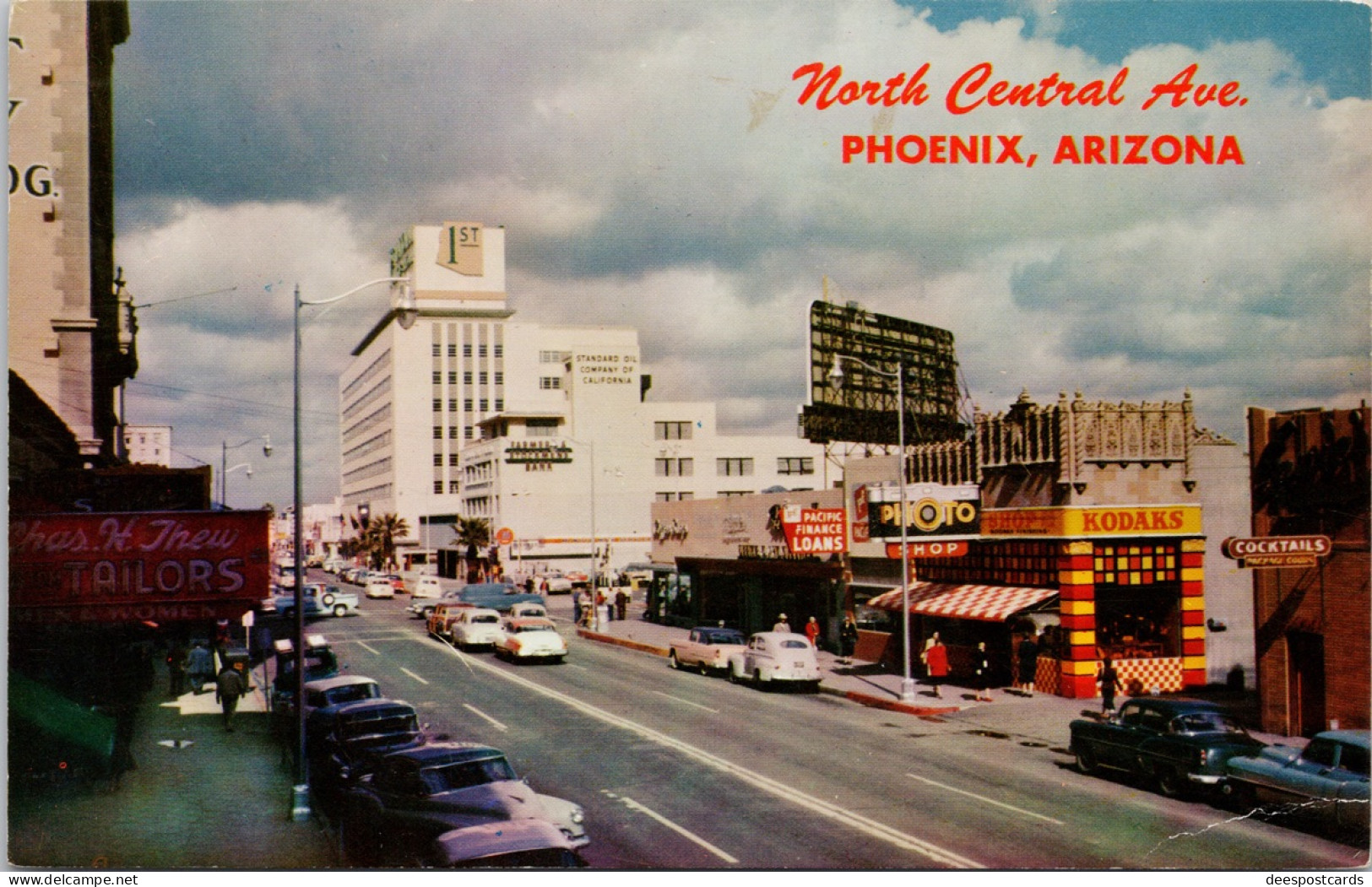 Phoenix Arizona North Central Avenue AZ Standard Oil Building Kodaks Thew Tailors 1c Andrew Jackson Stamp Postcard Z2 - Phönix