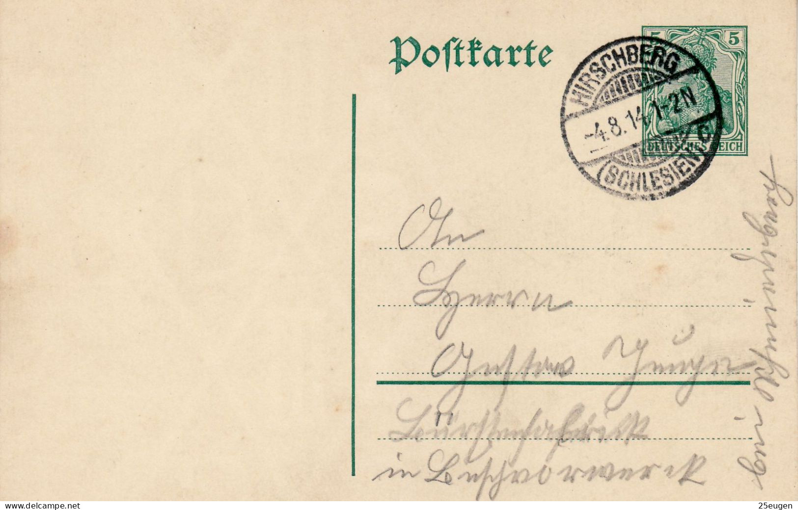 GERMANY 1914 POSTCARD MiNr P 90 SENT FROM HIRSCHBERG /JELENIA GÓRA/ - Storia Postale