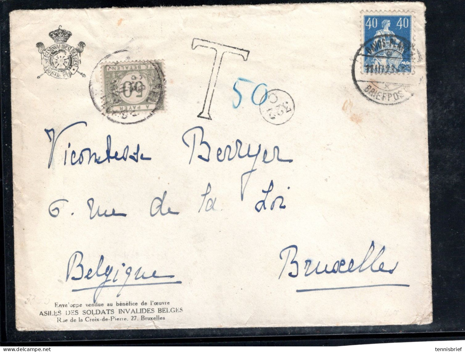 1923 , Timbre Taxe 50 C. ( 1919 )  Sur Lettre Suisse 25 Rp.  #1536 - Cartas & Documentos