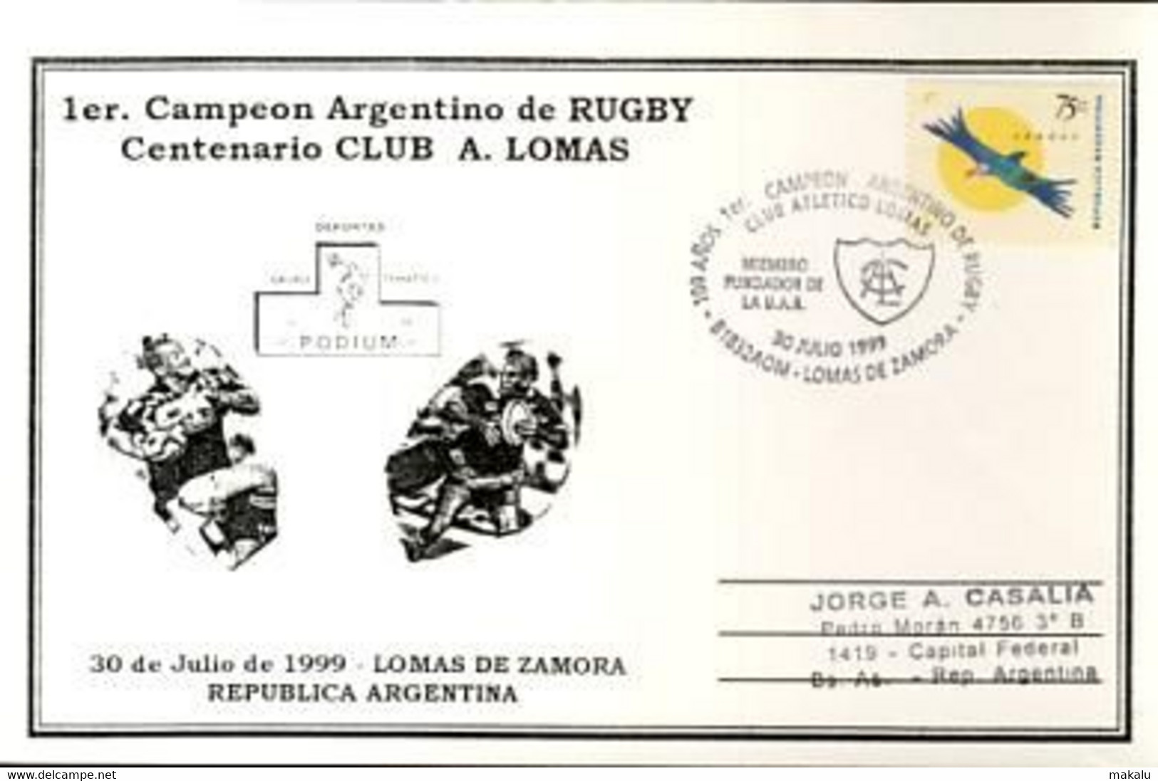 Rugby Argentine 1999 - Lomas De Zamora 100e Anniversaire Du 1er Champion D'Argentine De Rugby - Rugby