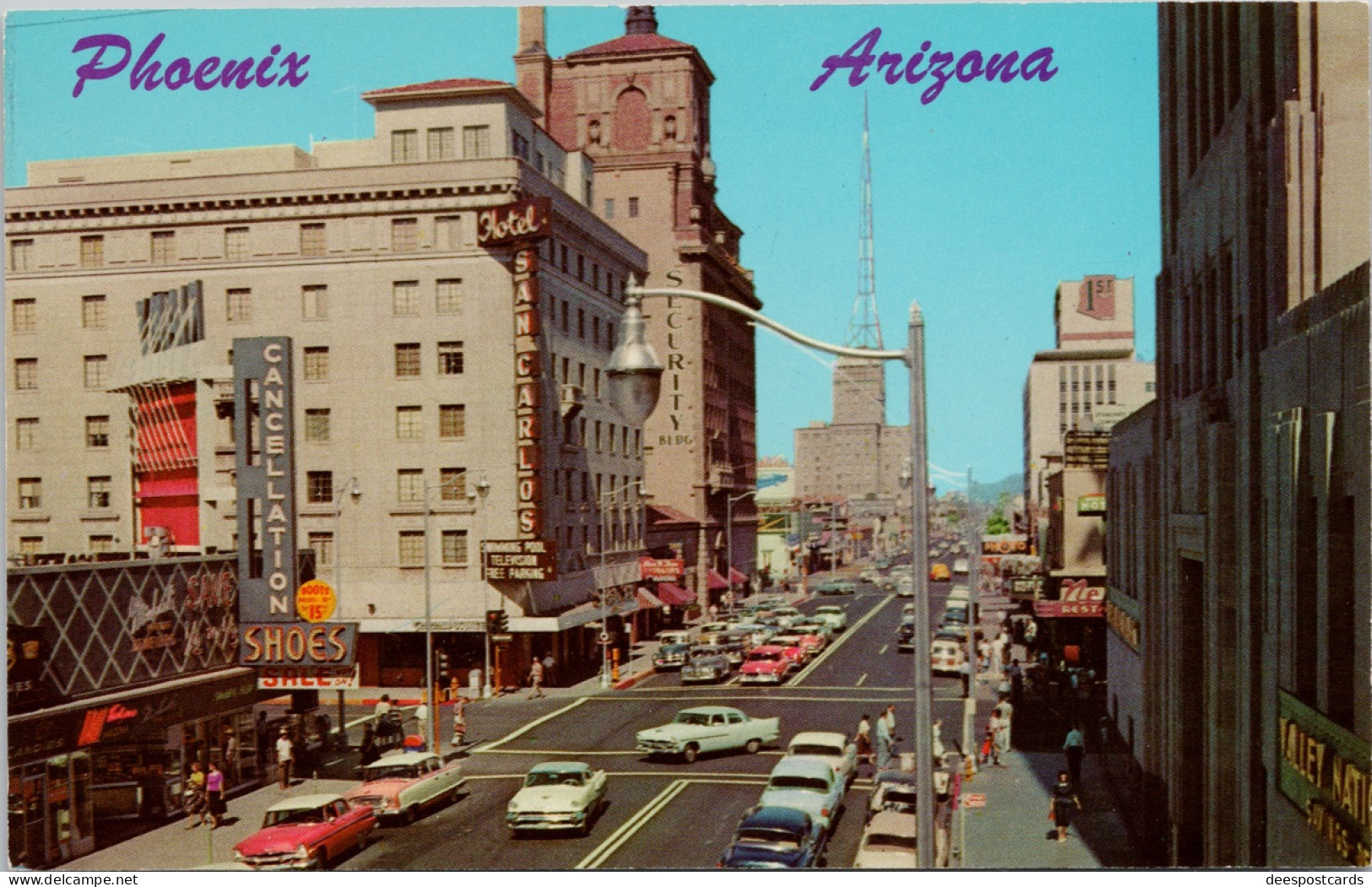 Phoenix Arizona Central Avenue AZ San Carlos Hotel Cancellation Shoes Unused Vintage Postcard Z2 - Phönix