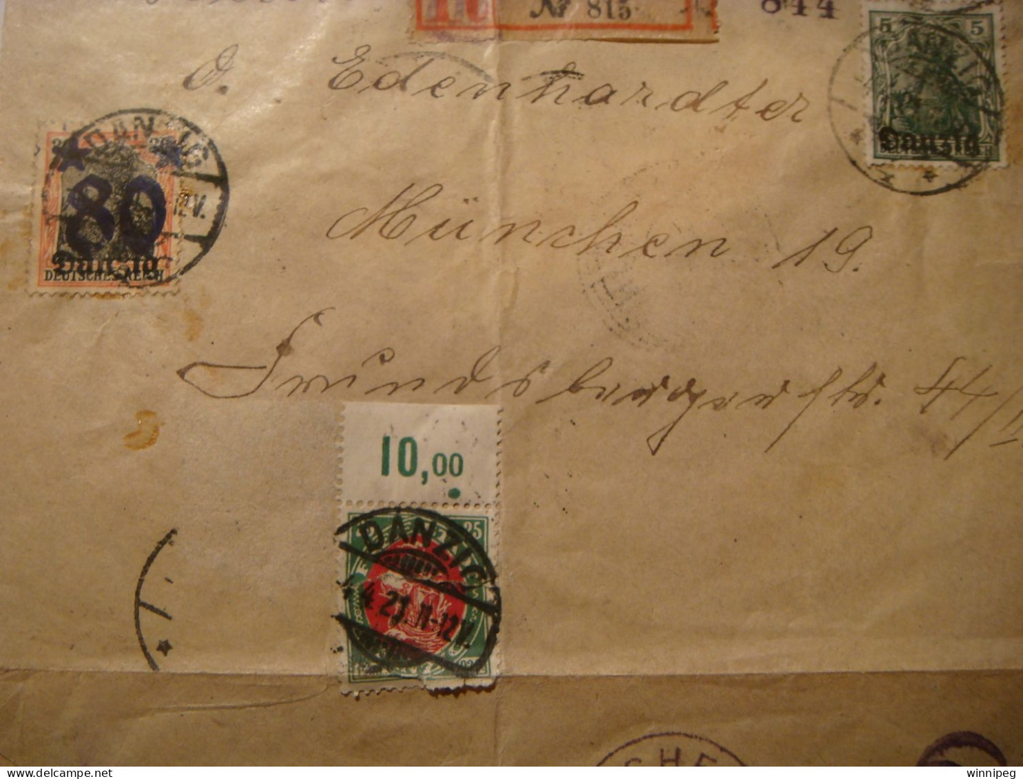 Danzig.1921.Registered.Censored To Muchen.Verordnung Vom.Danzig 4.Mi.1 X5,20,55. - Storia Postale