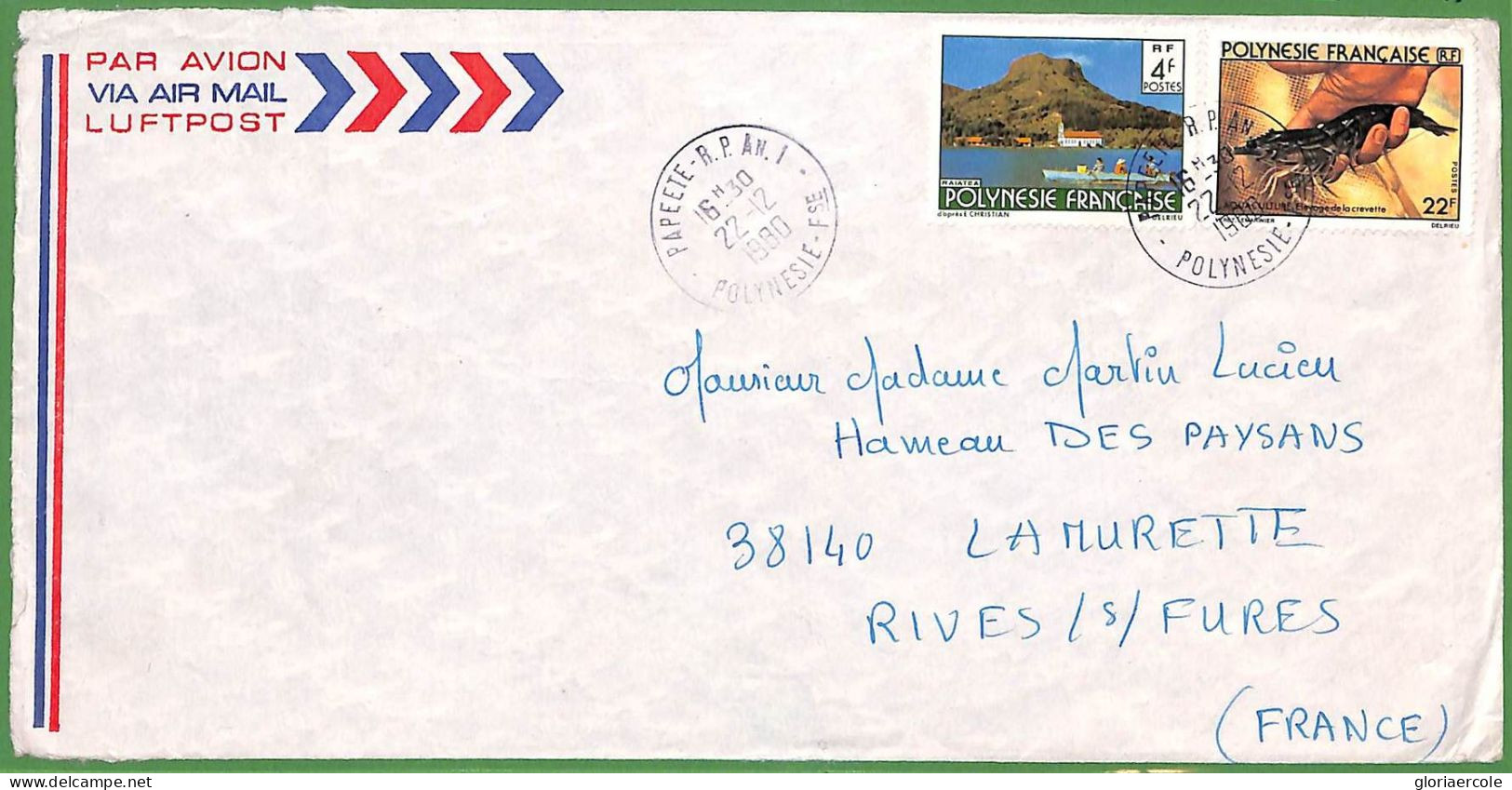 ZA1398 -  FRENCH POLYNESIA - Postal History -  Airmail COVER   1980  Shrimp - Covers & Documents