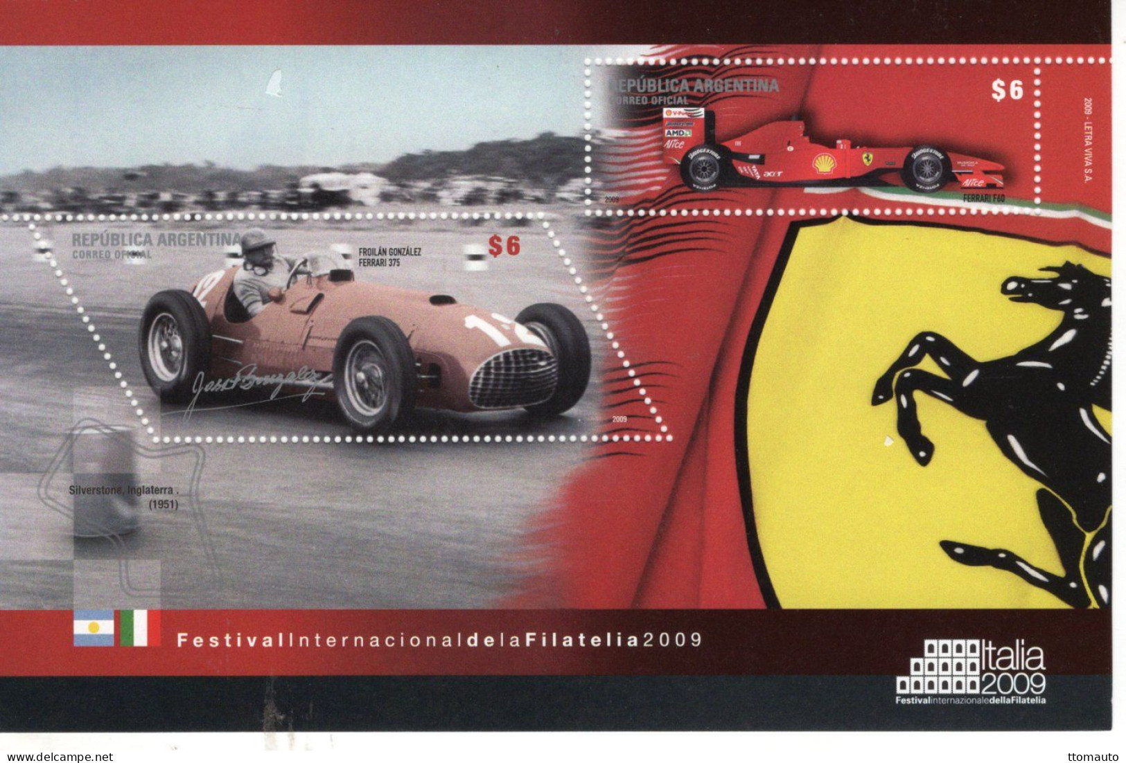 Argentina 2009 -  Formula 1 - Froilán González - Ferrari 375 - Ferrari F60 -  2v Sheet Neuf/Mint/MNH - Automobile