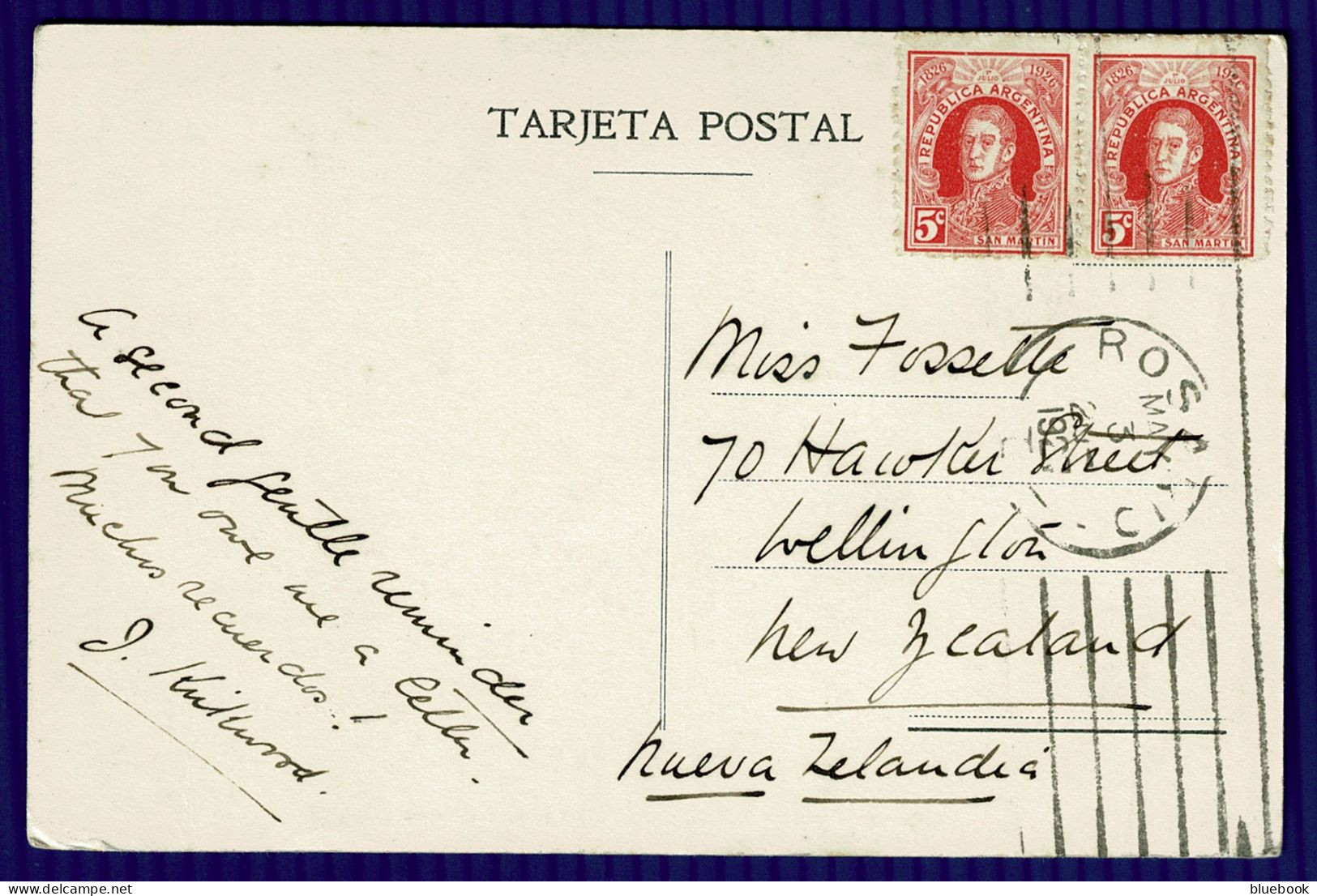 Ref 1639 - 1927 Postcard - 10c Rate Argentina To Wellington New Zealand - Lettres & Documents