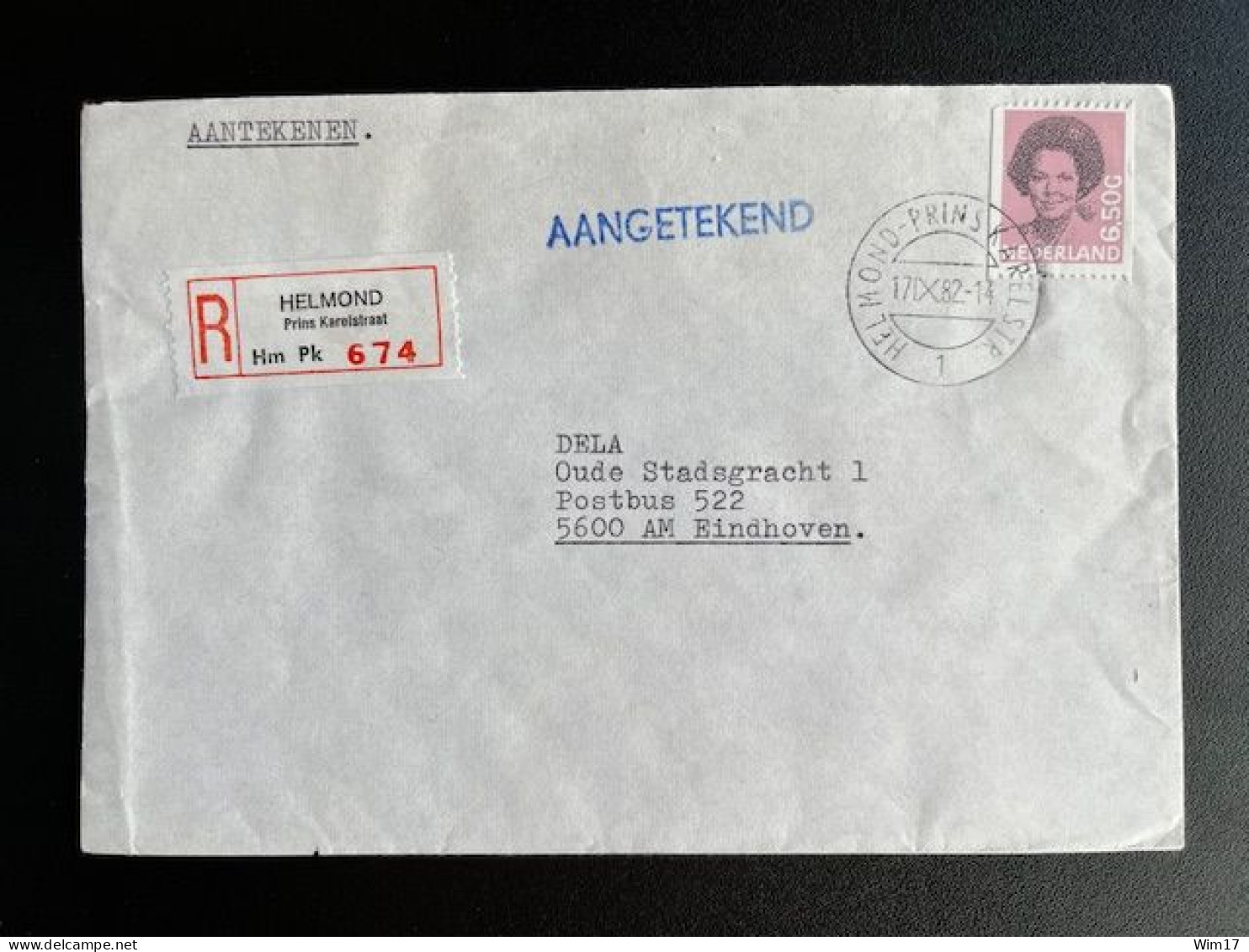 NETHERLANDS 1982 REGISTERED LETTER HELMOND PRINS KARELSTRAAT TO EINDHOVEN 17-09-1982 NEDERLAND AANGETEKEND - Covers & Documents