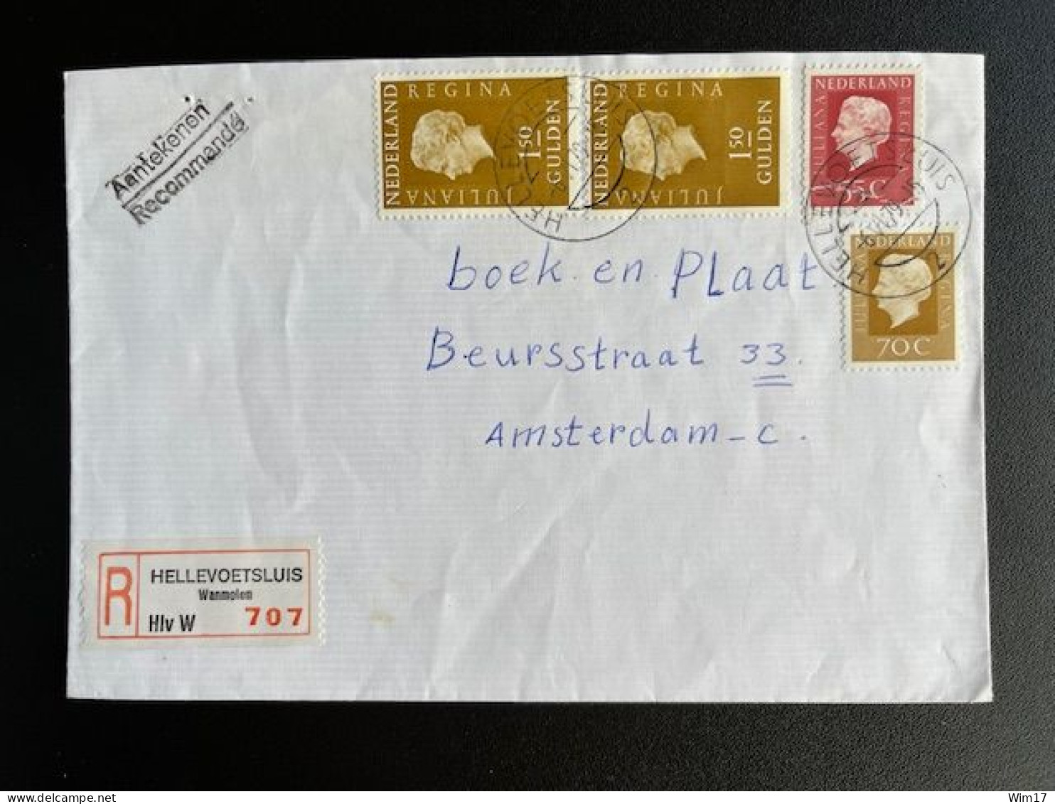 NETHERLANDS 1979 REGISTERED LETTER HELLEVOETSLUIS WANMOLEN TO AMSTERDAM 06-06-1979 NEDERLAND AANGETEKEND - Brieven En Documenten