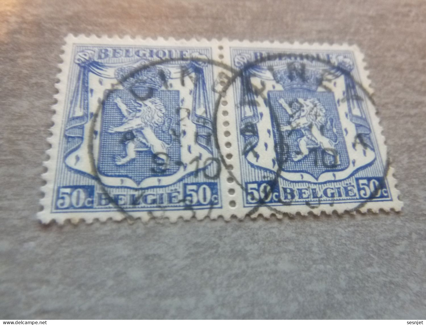 Belgique - Armoirie - Lion - 50c. - Bleu - Double Oblitérés - Année 1940 - - Usados