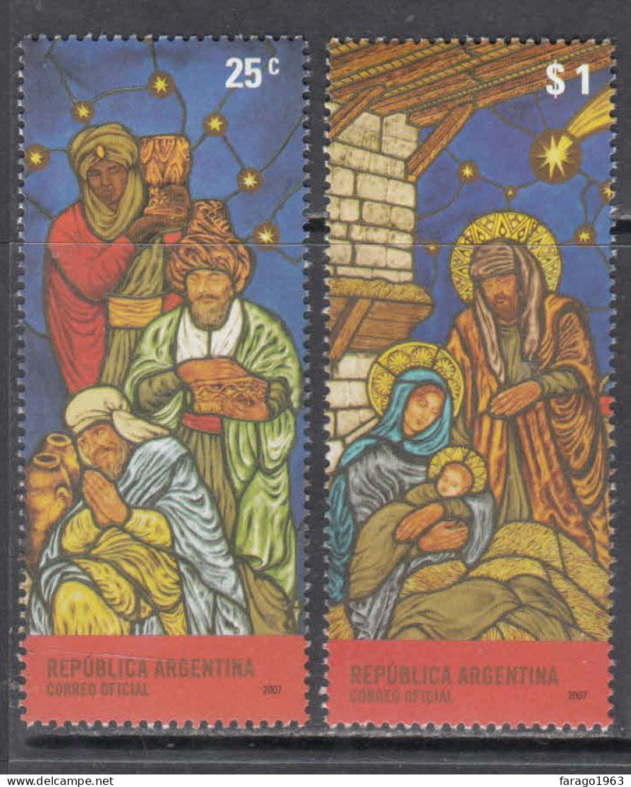 2007 Argentina Navidad Christmas Noel Stained Glass Complete Set Of 2 MNH - Ungebraucht