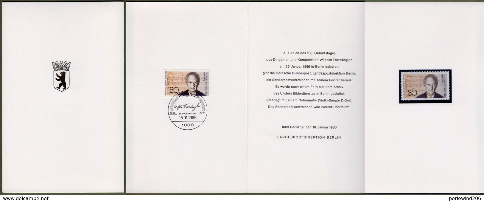 Berlin: Minister Card - Ministerkarte Typ 4L, LPD Berlin, Mi-Nr. 750,** U. ESST: " Dirigent Wilhelm Furtwängler ",     X - Cartas & Documentos