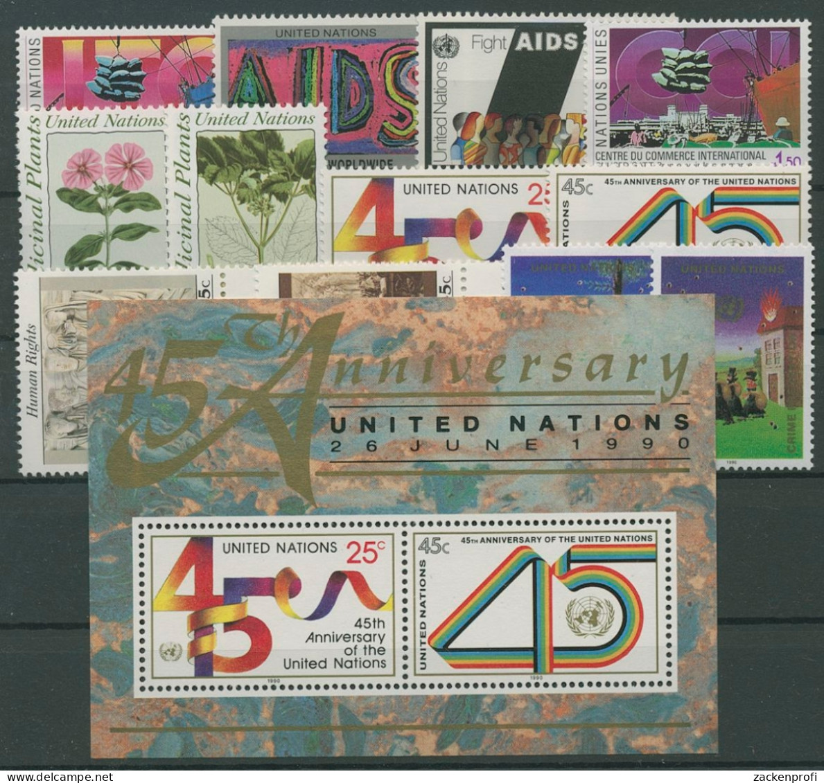 UNO New York Jahrgang 1990 Komplett Postfrisch (G14387) - Unused Stamps