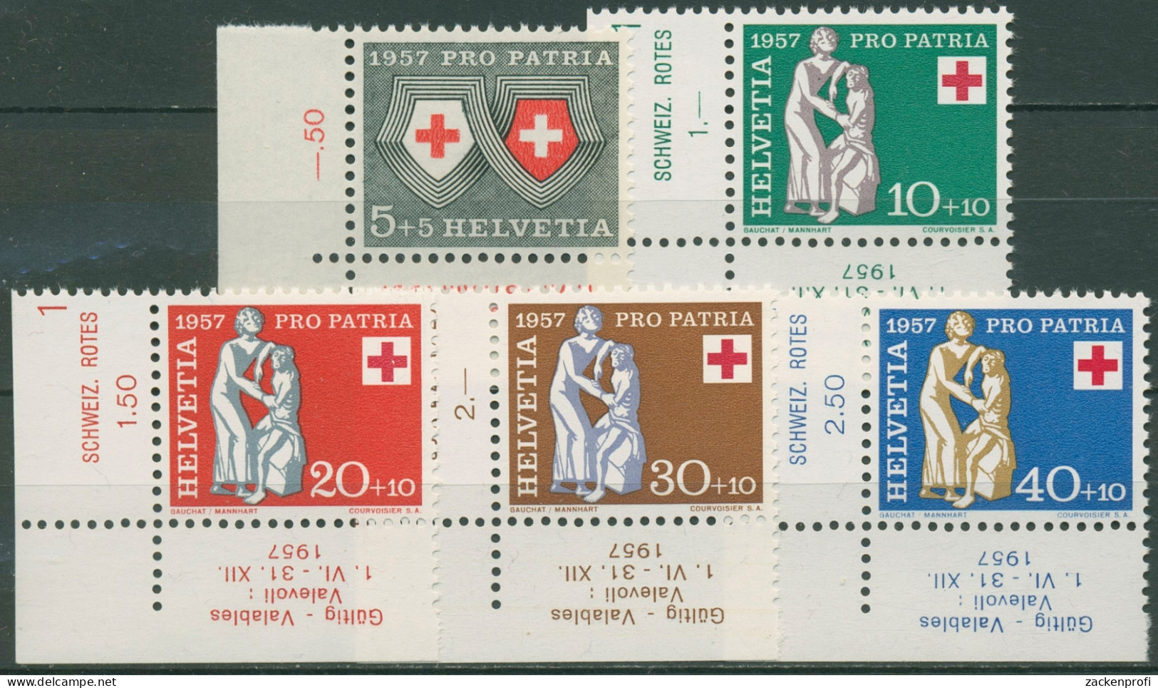 Schweiz 1957 Pro Patria Rotes Kreuz Wappen 641/45 Ecke Postfrisch - Nuovi