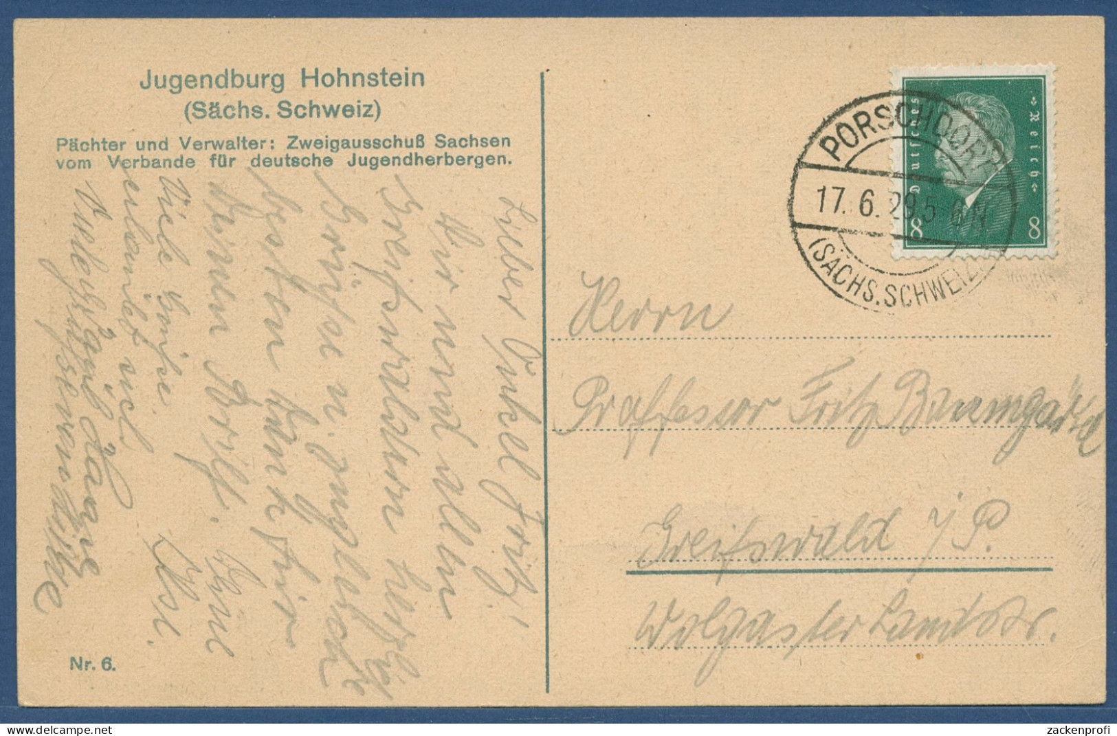 Jugendburg Hohnstein Sächsische Schweiz, Gelaufen 1929 (AK3153) - Hohnstein (Sächs. Schweiz)