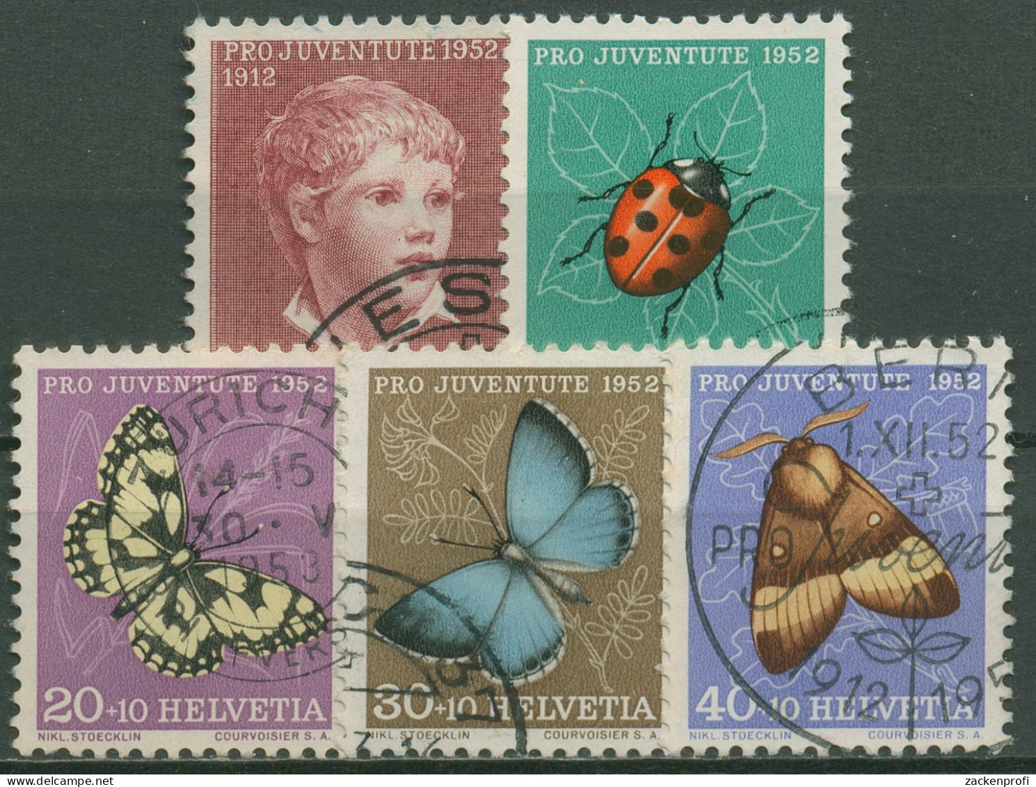 Schweiz 1952 Pro Juventute Knabenbildnis Insekten 575/79 Gestempelt - Gebraucht