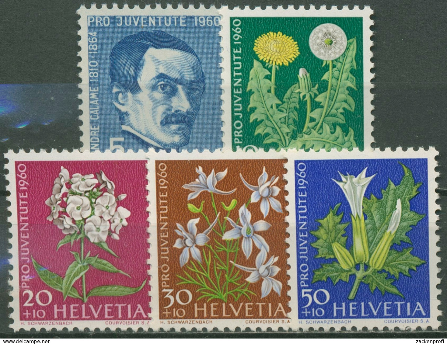 Schweiz 1960 Pro Juventute Maler Alexandre Calame Blumen 722/26 Postfrisch - Unused Stamps