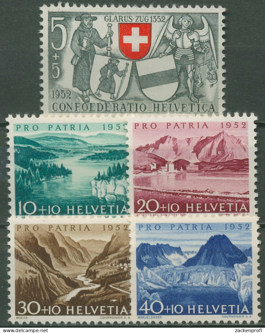 Schweiz 1952 Pro Patria Eidgenossenschaft Glarus/Zug Seen Flüsse 570/74 Postfr. - Neufs