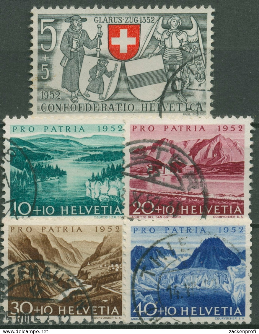 Schweiz 1952 Pro Patria Eidgenossenschaft Glarus/Zug Seen Flüsse 570/74 Gestemp. - Gebraucht