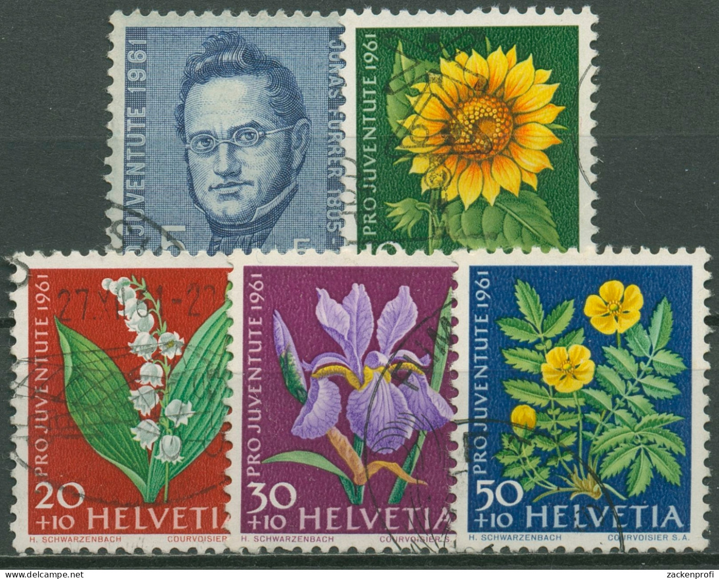 Schweiz 1961 Pro Juventute Bundespräsident Jonas Furrer Blumen 742/46 Gestempelt - Used Stamps