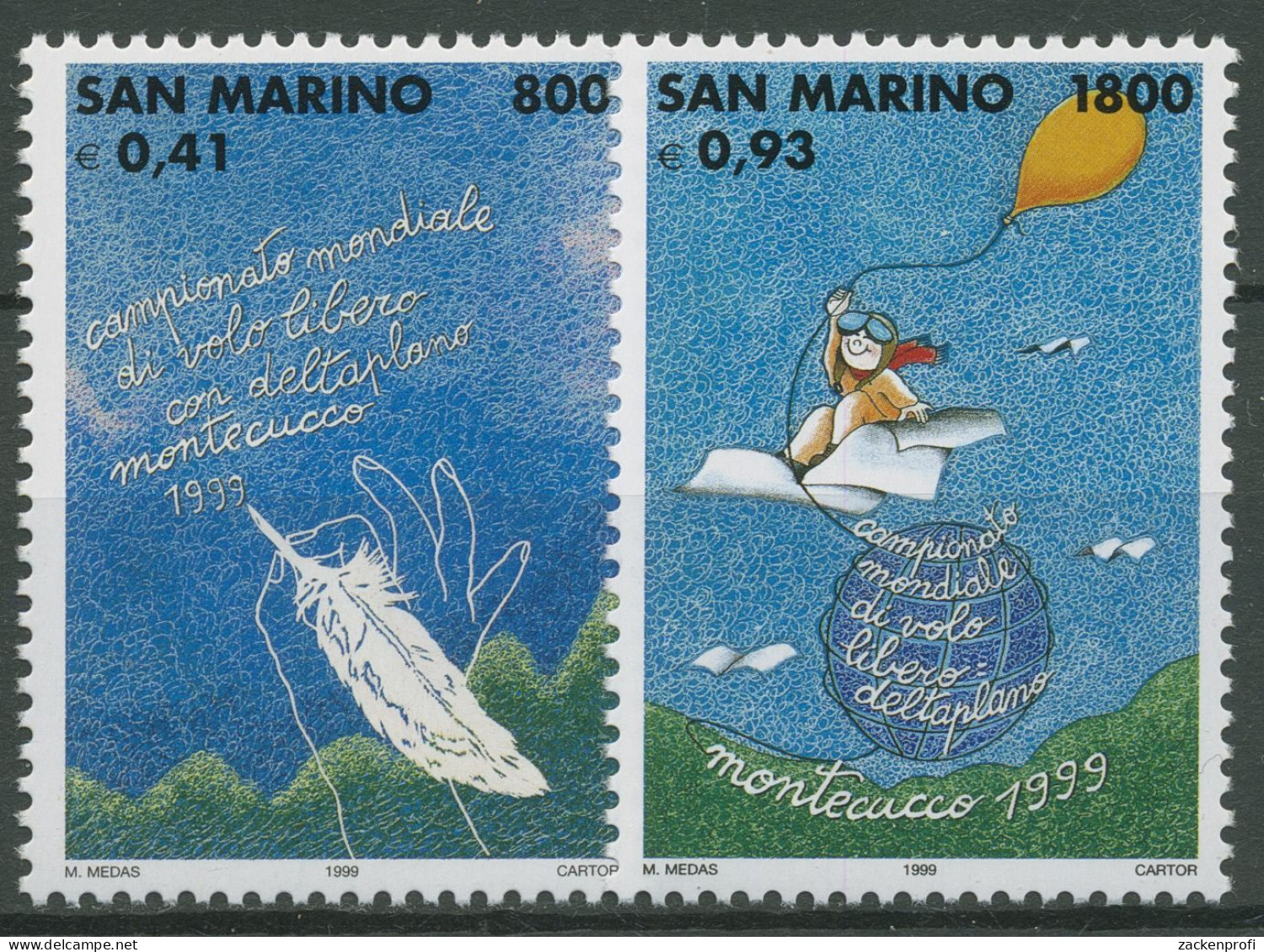 San Marino 1999 Drachenfliegen Weltmeisterschaft Monte Cucco 1810/11 Postfrisch - Nuovi