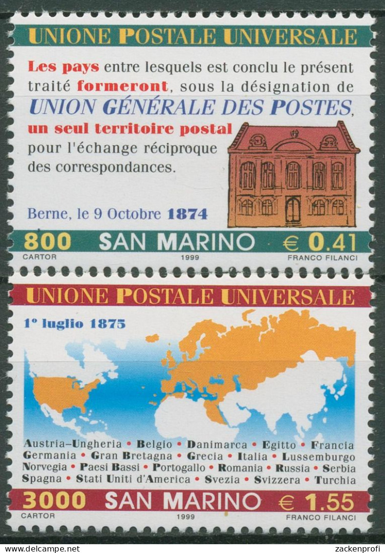 San Marino 1999 Weltpostverein UPU Bundeshaus Bern 1836/37 Postfrisch - Ungebraucht